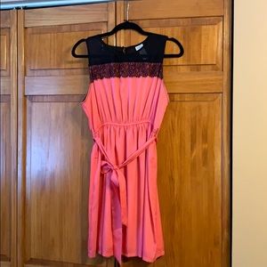 Pink sleeveless dress, w/ black lace accent